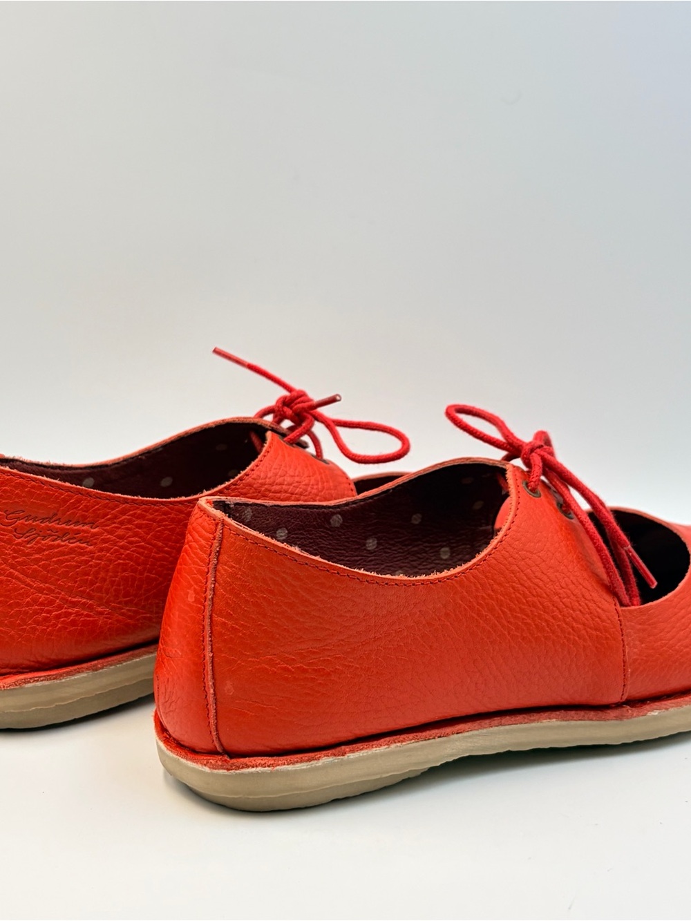 Gudrun Sjoden Red Pebbled Leather Lace-Up Mary Jane Flats EU37 US6.5 Lagenlook - Picture 6 of 11